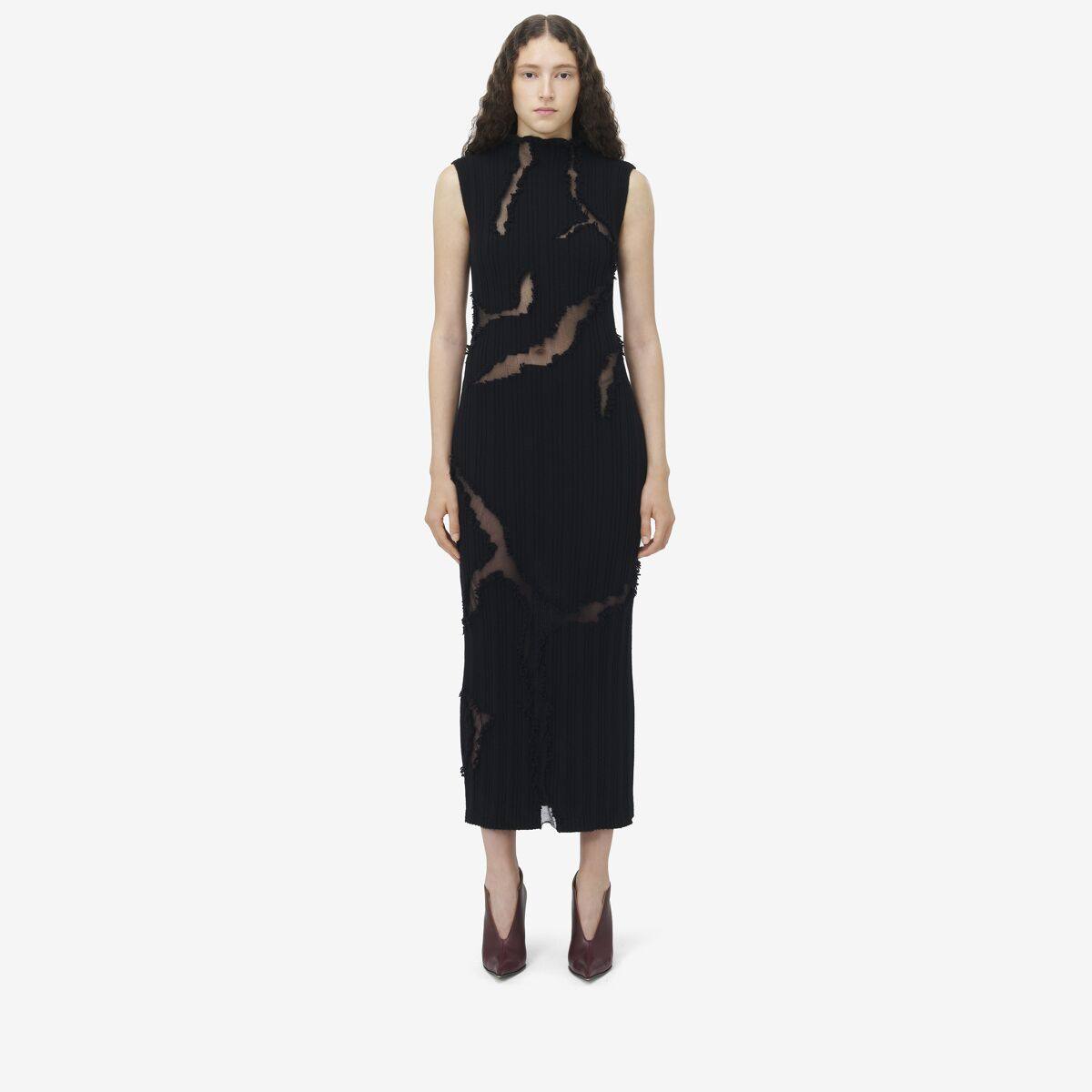 ALEXANDER MCQUEEN - Distressed Detail Knit Midi Dress - Item 816996Q1BCA1000
